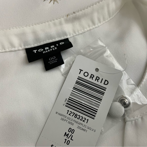 Torrid Harper Gold Pineapple 3/4 Sleeve V-Neck Blouse. Size 00. (NWT). - Picture 5 of 10